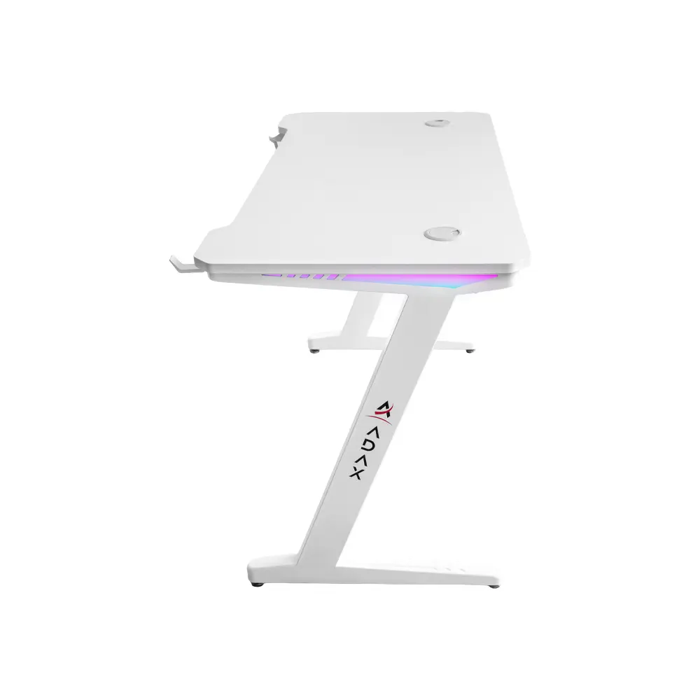 Adax Base Z 120cm Ergonomic Computer Table with Z-Shaped Frame, Cup Holder, Headset Hook, RGB Accent - WHITE Gaming Desk