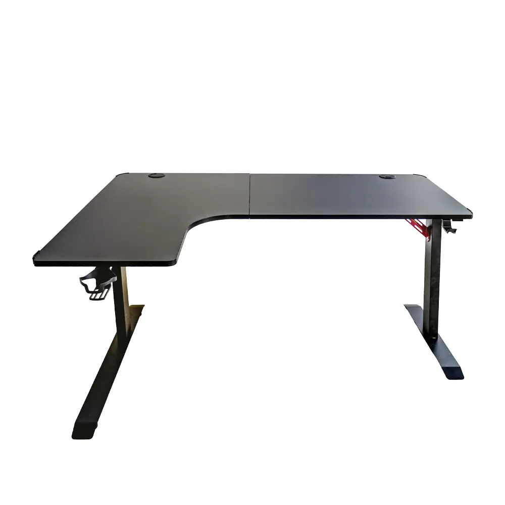 Adax EDGE L-L 1400mm L-Shaped Computer Desk with Ergonomic Cut-Out, Steel Frame, Cable Ports Black Gaming Desk