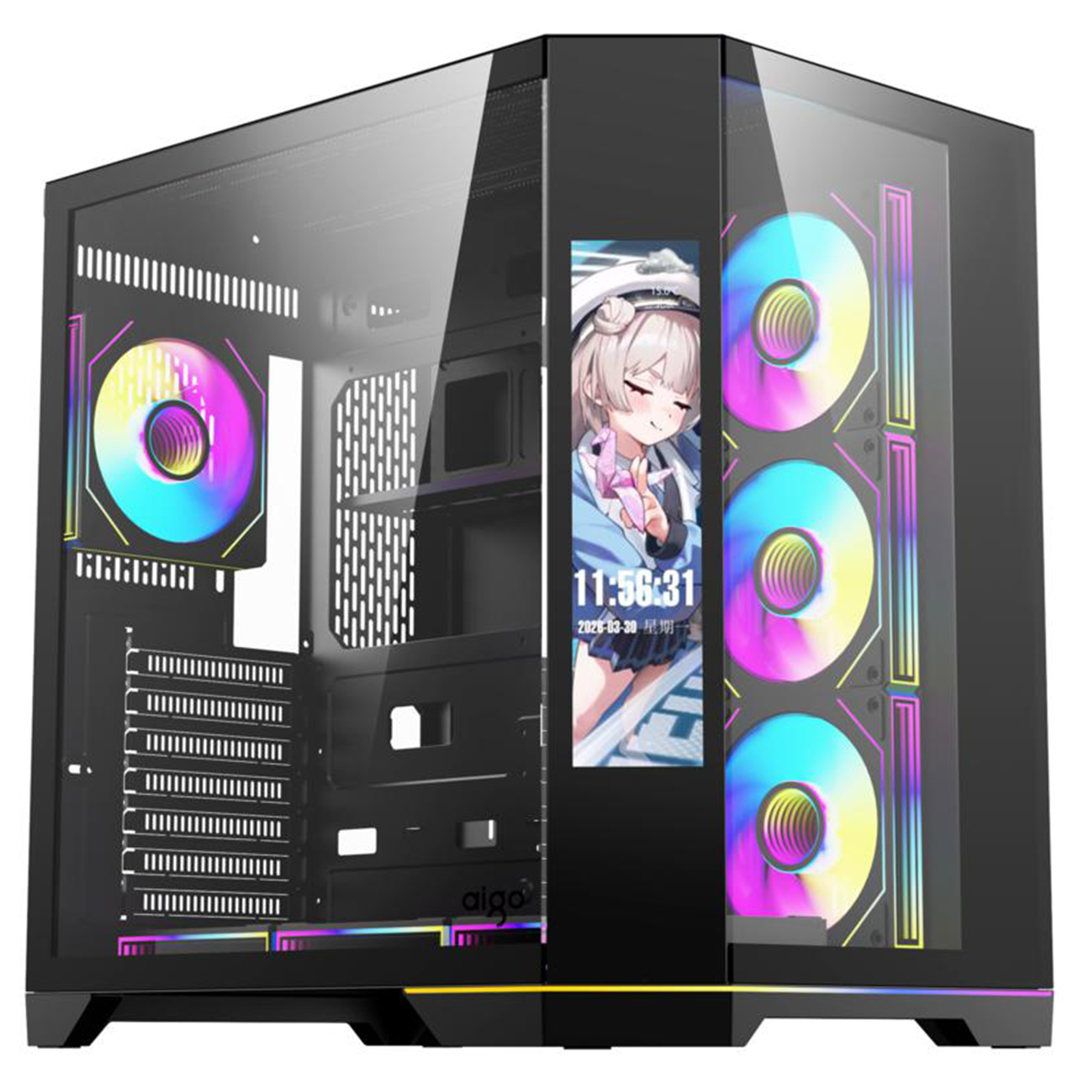 AIGO FT418 Pro Siyah 7x L17 ARGB Fanlı 850W 80+ Bronze Gen5 LCD Mid Tower Kasa