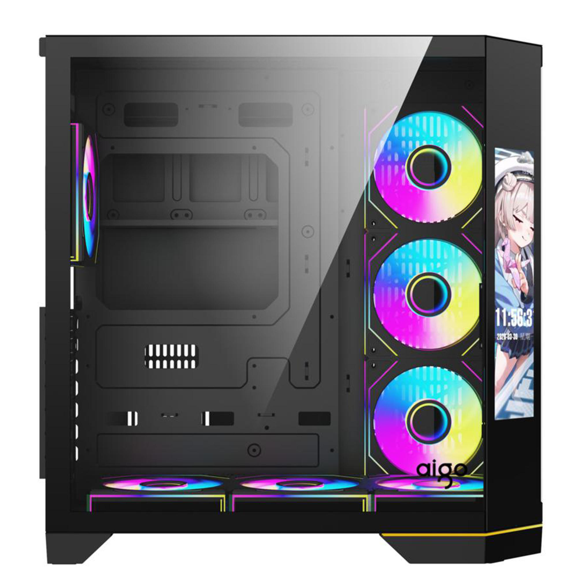 AIGO FT418 Pro Siyah 7x L17 ARGB Fanlı 850W 80+ Bronze Gen5 LCD Mid Tower Kasa