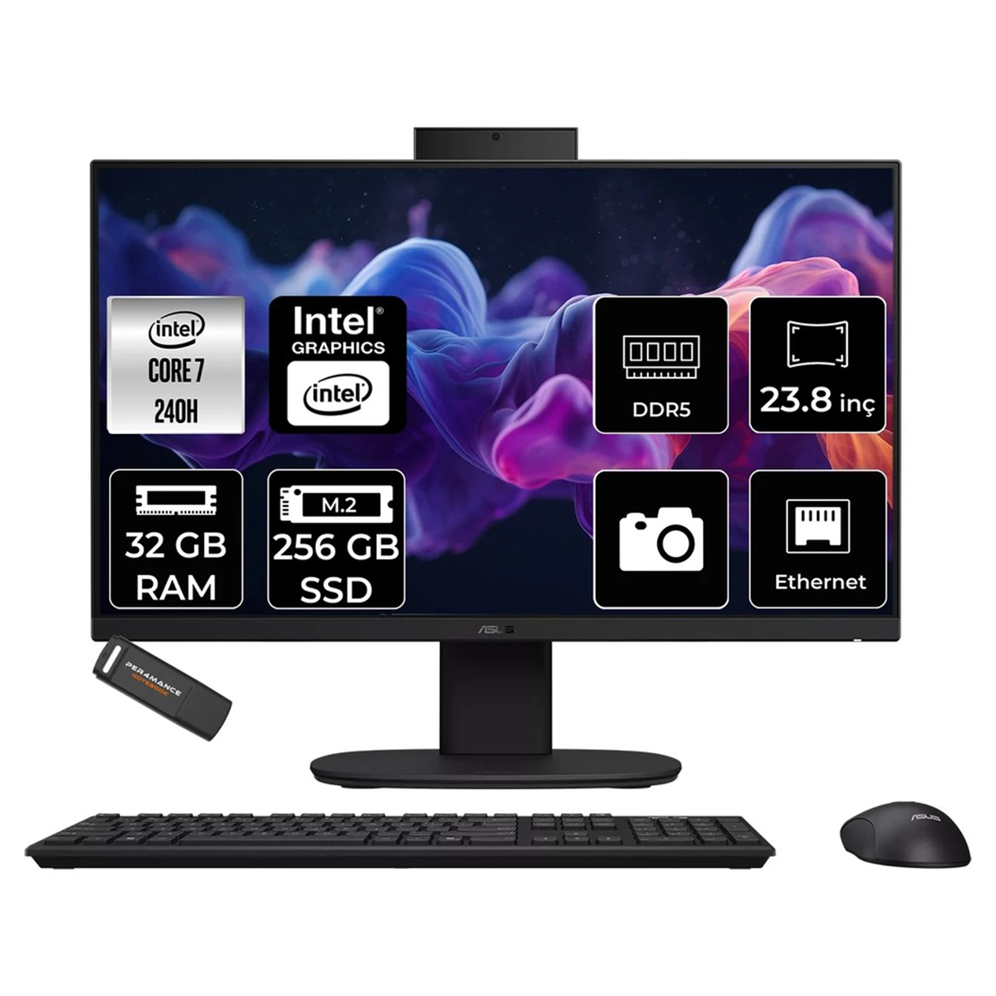 ASUS  Core 7-240H 32 Gb 1 Tb 23.8 inch Beyaz V440VAK-C716512W0D All In One Computer