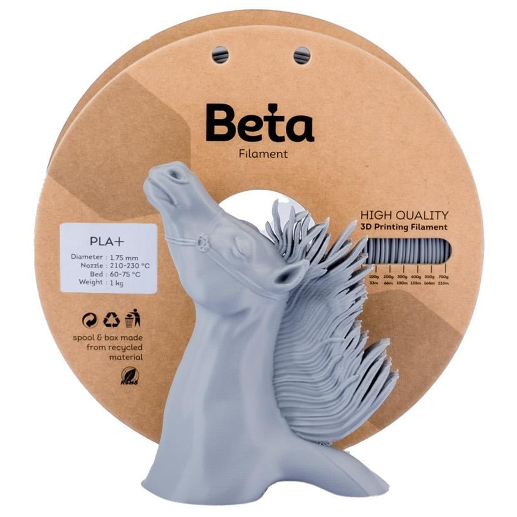 Beta PLA+ Filament Grey 1.75mm