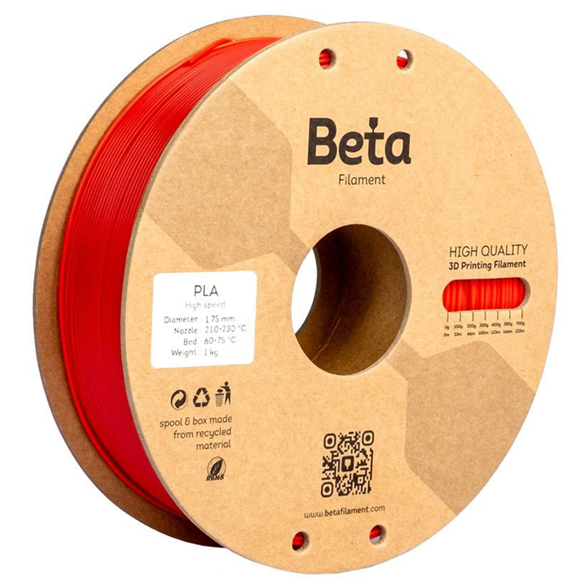 Beta PLA+ Filament Kiss Red 1.75mm