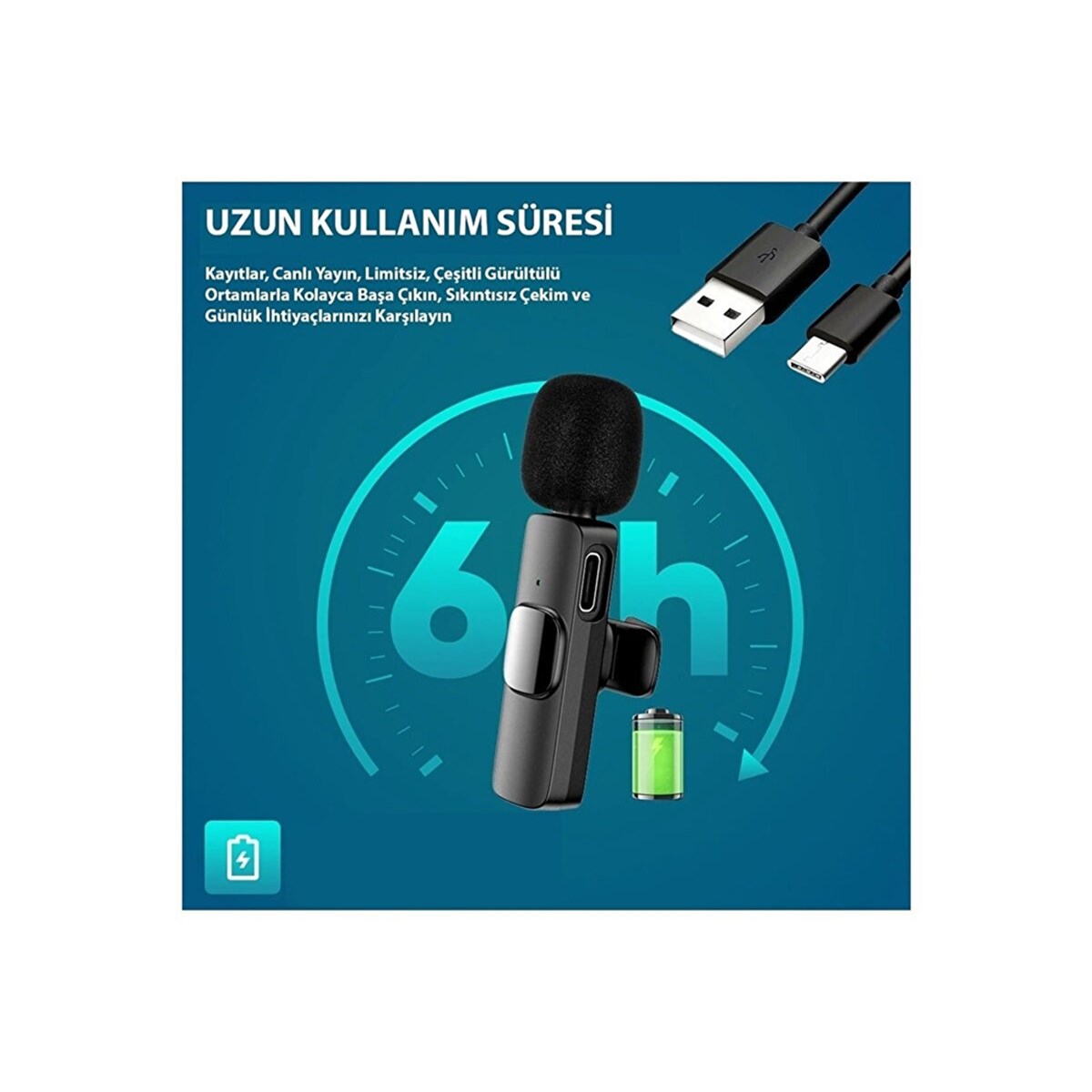 Daytona K9 Type-c Tak Çalıştır Android Telefon + Tablet Kablosuz Yaka Mikrofonu K9T