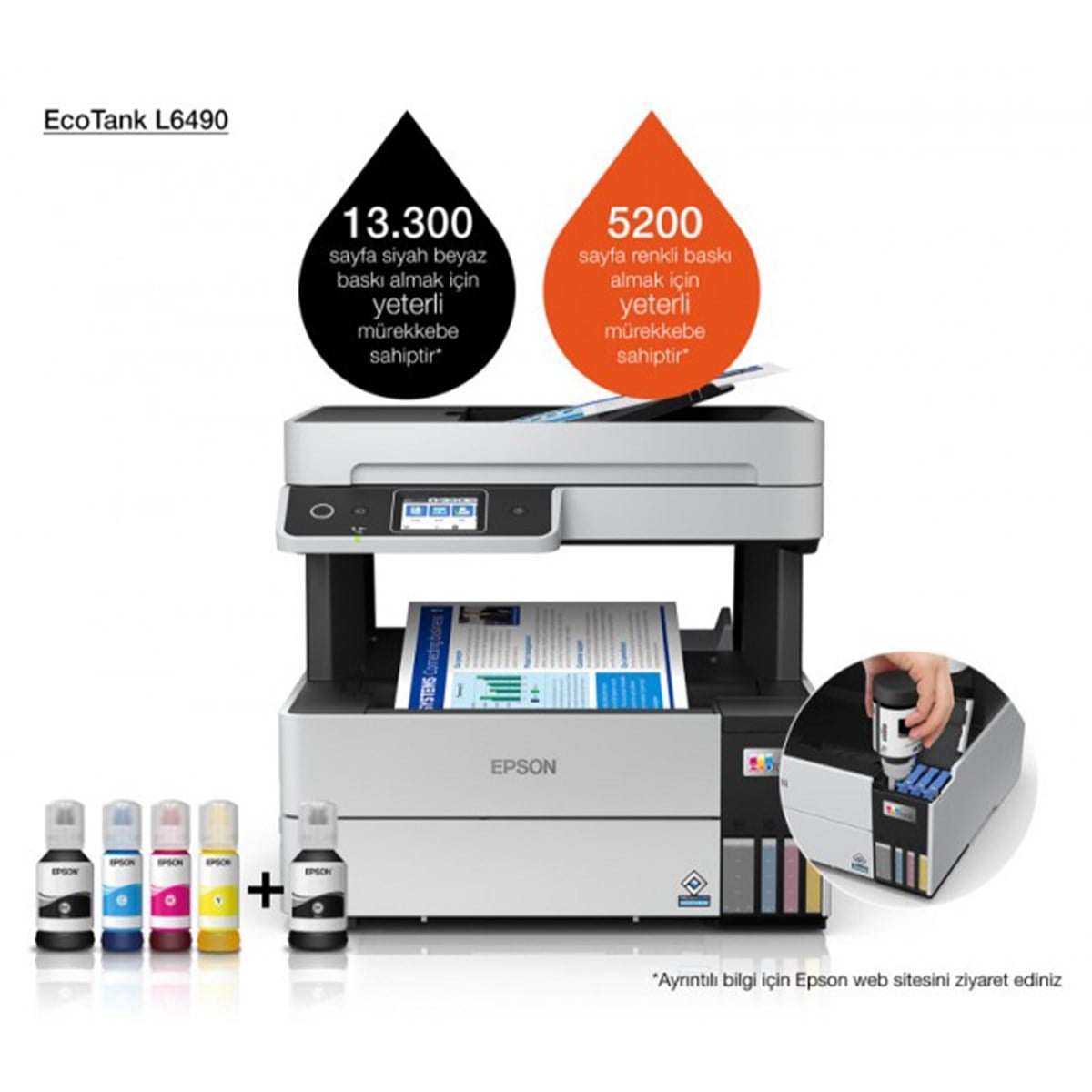 Epson L6490 Renkli Tanklı Fax/Fot/Tar/Yazıcı A4 Wi-Fi USB Eth 23/dk. Dubleks Tanklı Printer