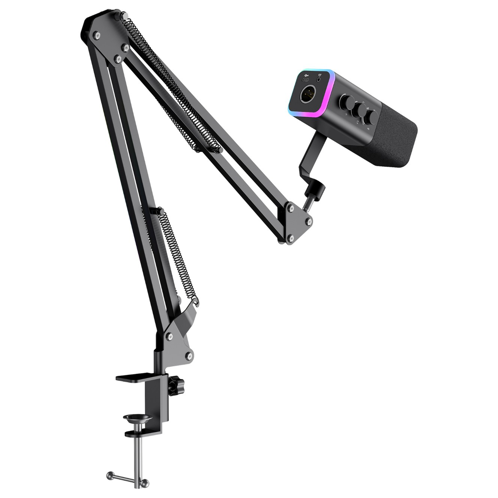 Havit Gamenote GK71 Pro RGB Yayıncı Mikrofonu, 24-Bit, 192kHz, XLR & Type-C, Stantlı - Siyah
