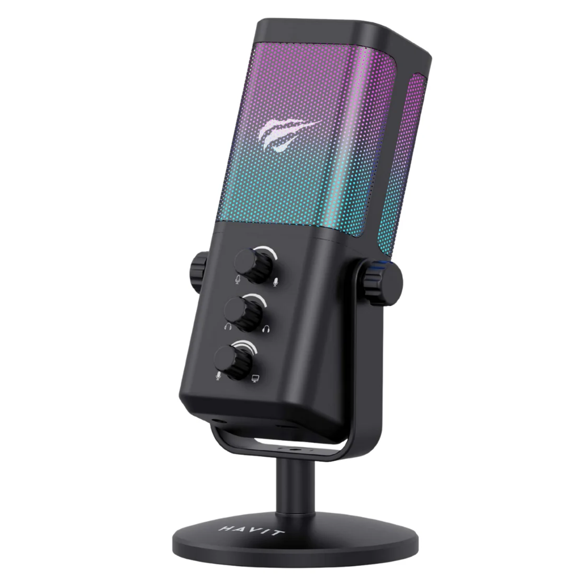 Havit GK65 RGB Profesyonel Yayıncı Mikrofonu 192kHz 24Bit Hi-Fi Dahili Ses Kartlı - Siyah