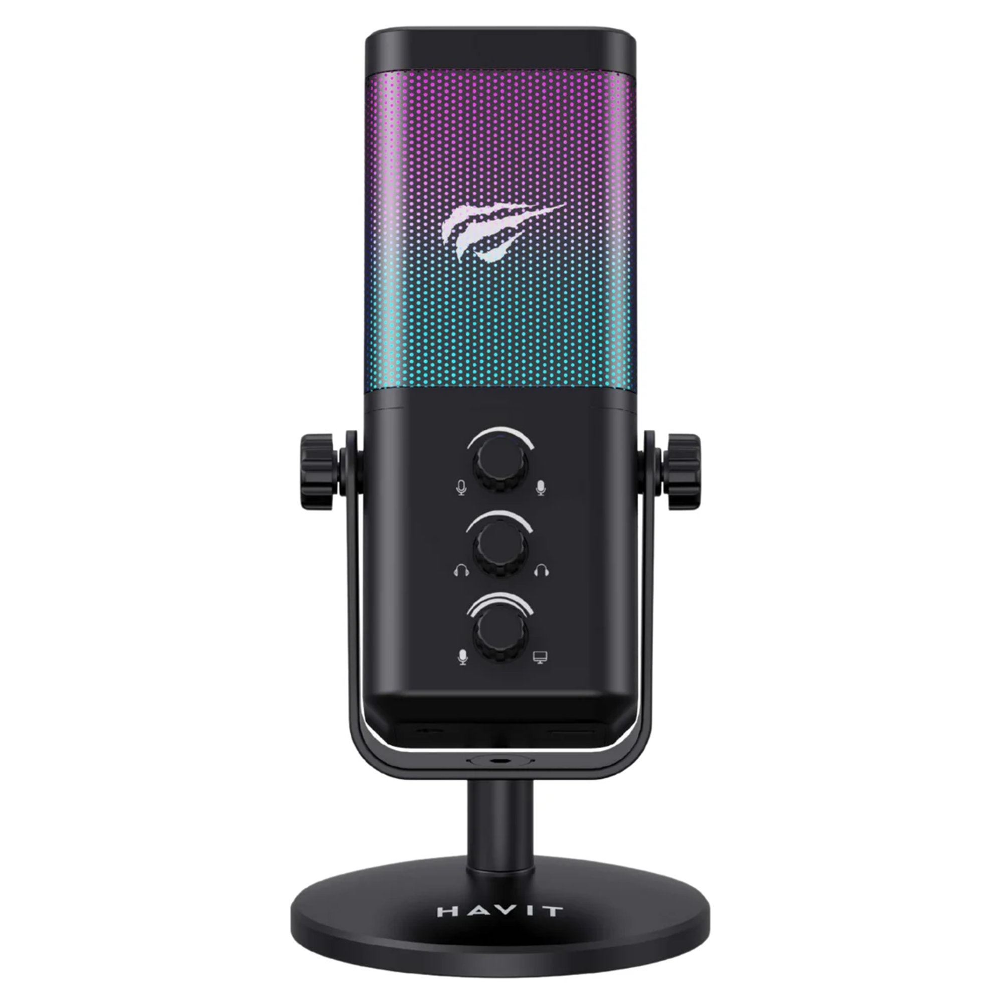 Havit GK65 RGB Profesyonel Yayıncı Mikrofonu 192kHz 24Bit Hi-Fi Dahili Ses Kartlı - Siyah