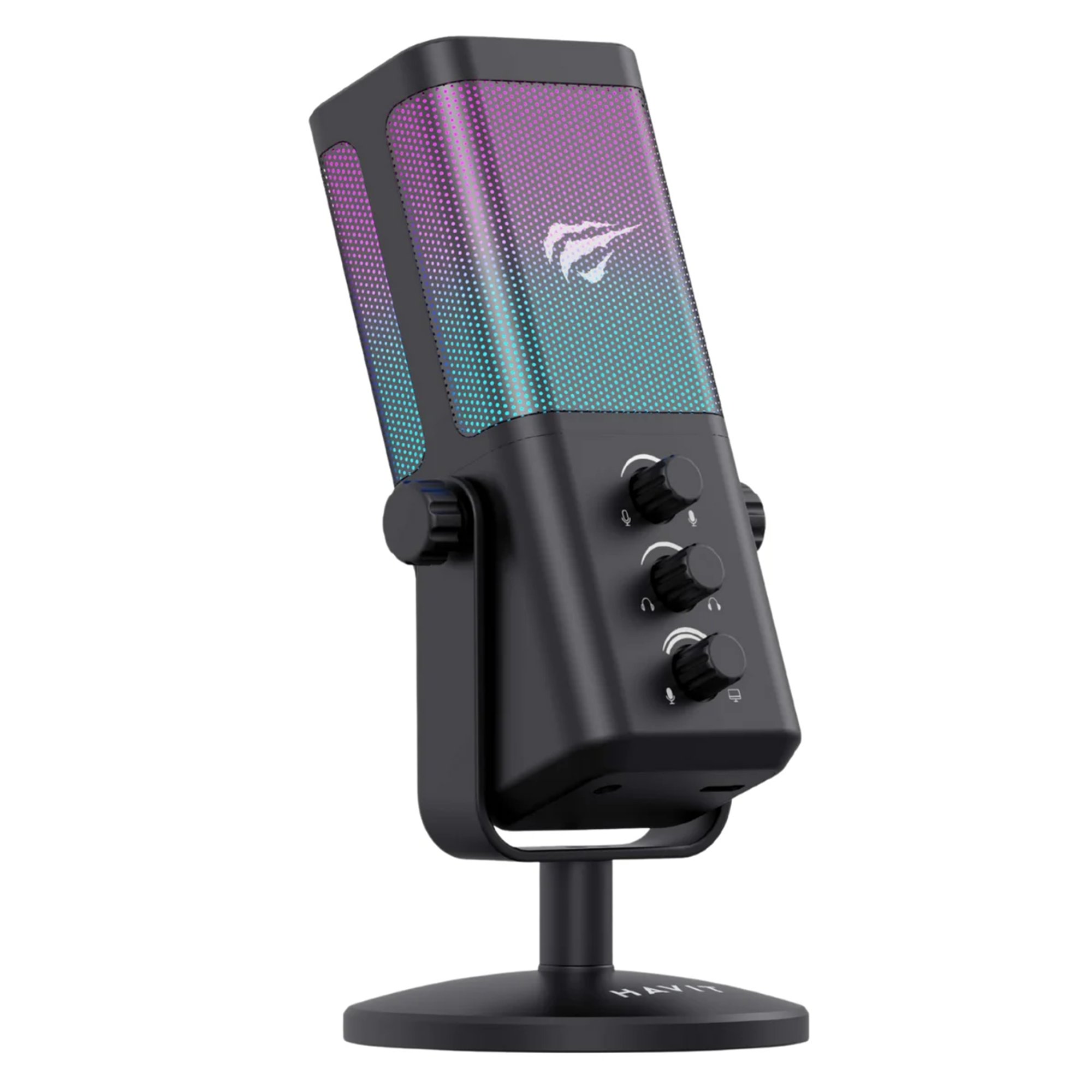 Havit GK65 RGB Profesyonel Yayıncı Mikrofonu 192kHz 24Bit Hi-Fi Dahili Ses Kartlı - Siyah