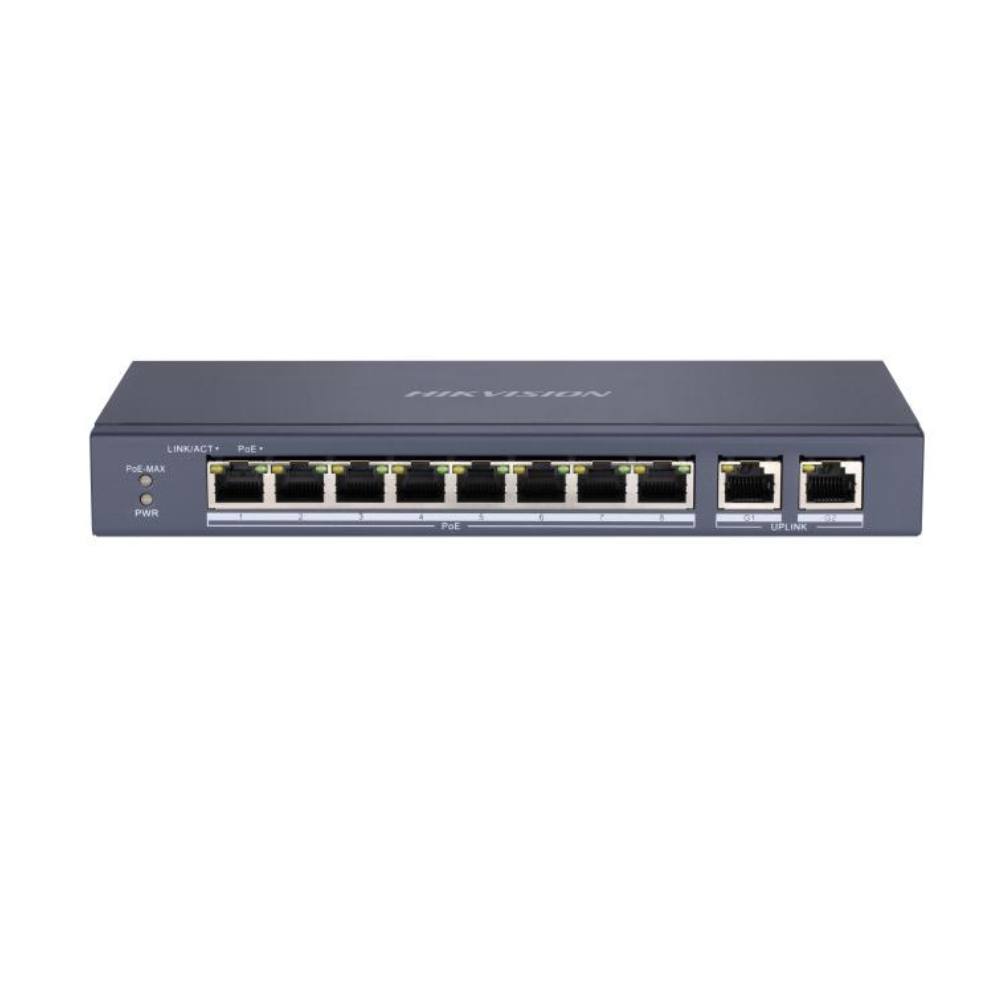 Hikvision 8 Portlu DS-3E0310P-E/M 65w 10/100 Fast Ethernet (2xGigabit Port) Poe Switch