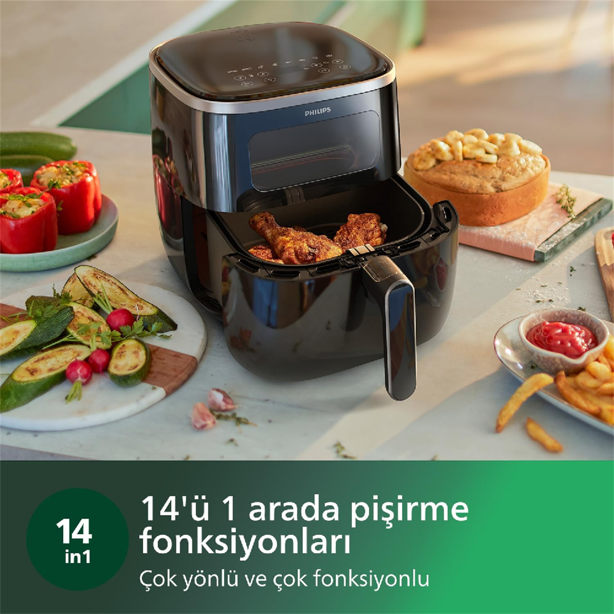 Philips HD9257/80 Airfryer Fritöz, 1 kg, 5,6 L Kapasite, Şeffaf Pişirme Penceresi