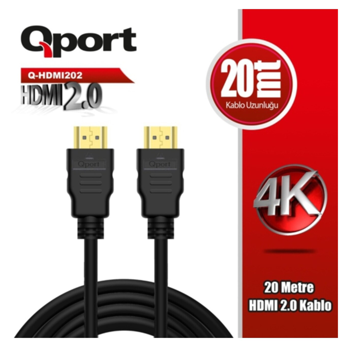 Qport Q-HDMI202 20m 4K Hdmi Kablo 2.0V 3D / Altın Uçlu