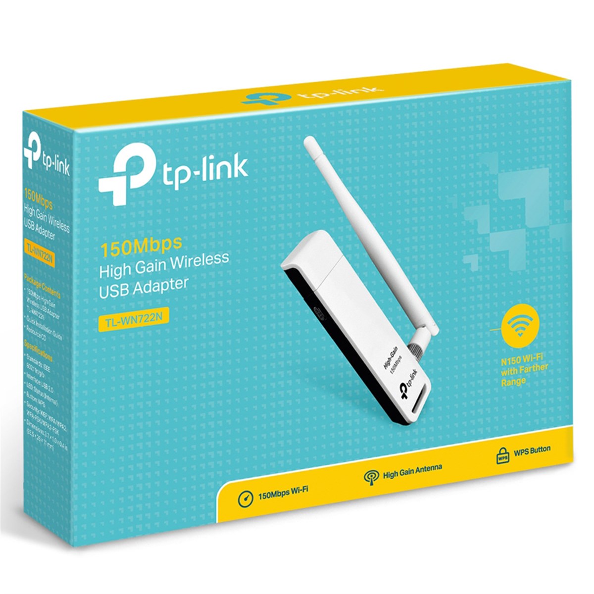 TP-LINK TL-WN722N 150 Mbps N Kablosuz Yüksek Kazanımlı 4dBi Değiştirilebilir Antenli WPS USB Adaptör