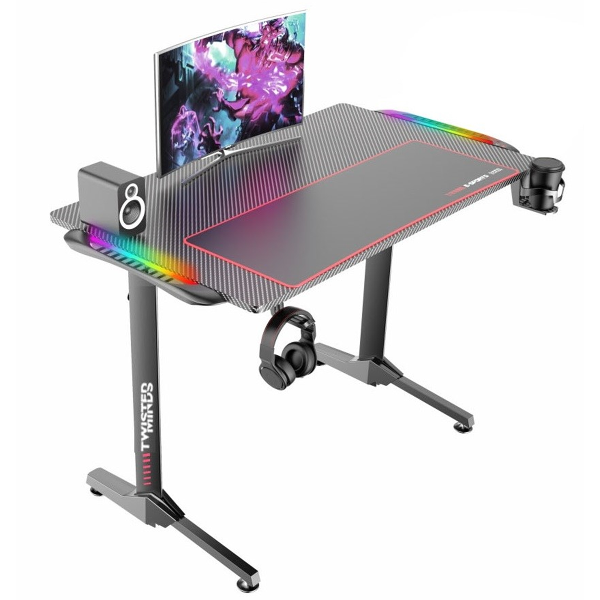 Twisted Minds T Desing Karbon Fiber E-Spor RGB Oyuncu Masası