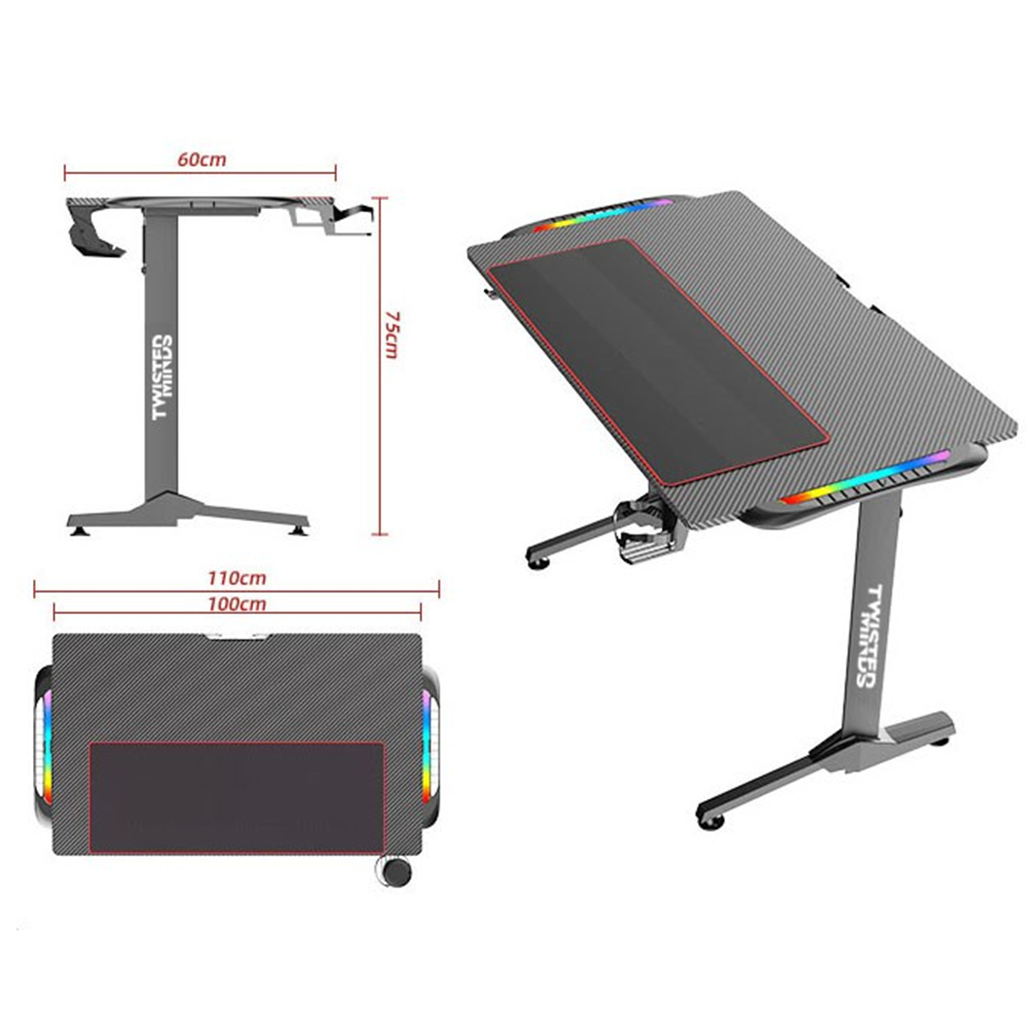 Twisted Minds T Desing Karbon Fiber E-Spor RGB Oyuncu Masası