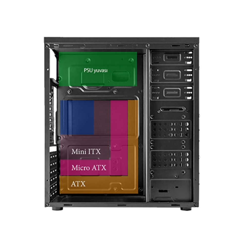 Vento TA-K61 500W 410x180x420 mm/ATX Siyah Mid Tower  Bilgisayar Kasası