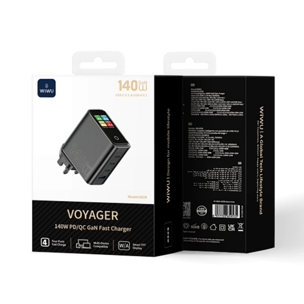 WiWU 140W Akıllı Ekran GaN Şarj Cihazı 3C1A Wi-G028