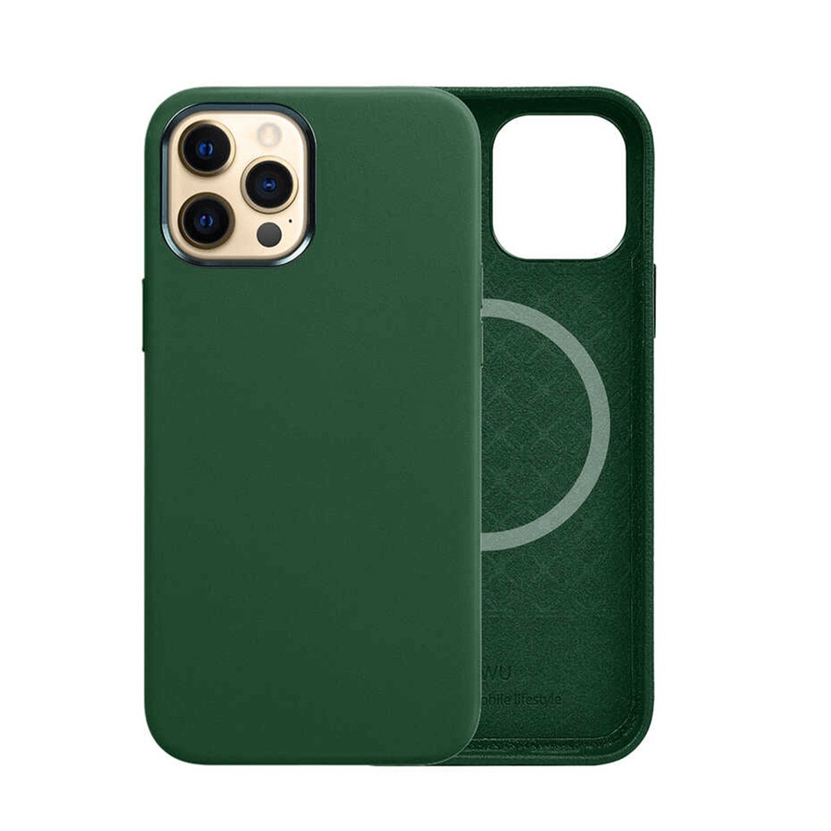 Wiwu Apple iPhone 13 Pro Kılıf Wiwu Magsafe Magnetic Deri Kapak Yeşil