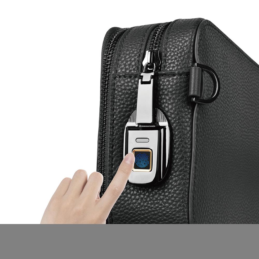 Wiwu Master Genuie Leather Serisi Parmak İzi Kilitli (FingerPrint) Çok Fonksiyonlu Siyah Deri Çapraz Vücut Çantası