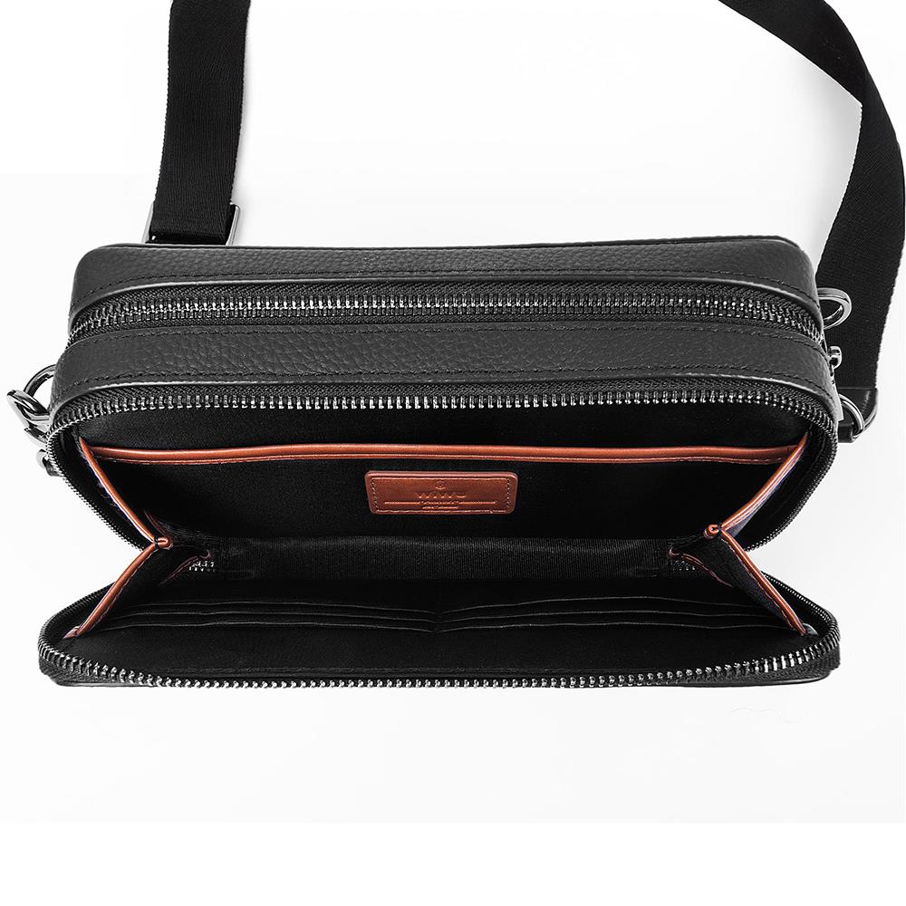 Wiwu Master Genuie Leather Serisi Parmak İzi Kilitli (FingerPrint) Çok Fonksiyonlu Siyah Deri Çapraz Vücut Çantası