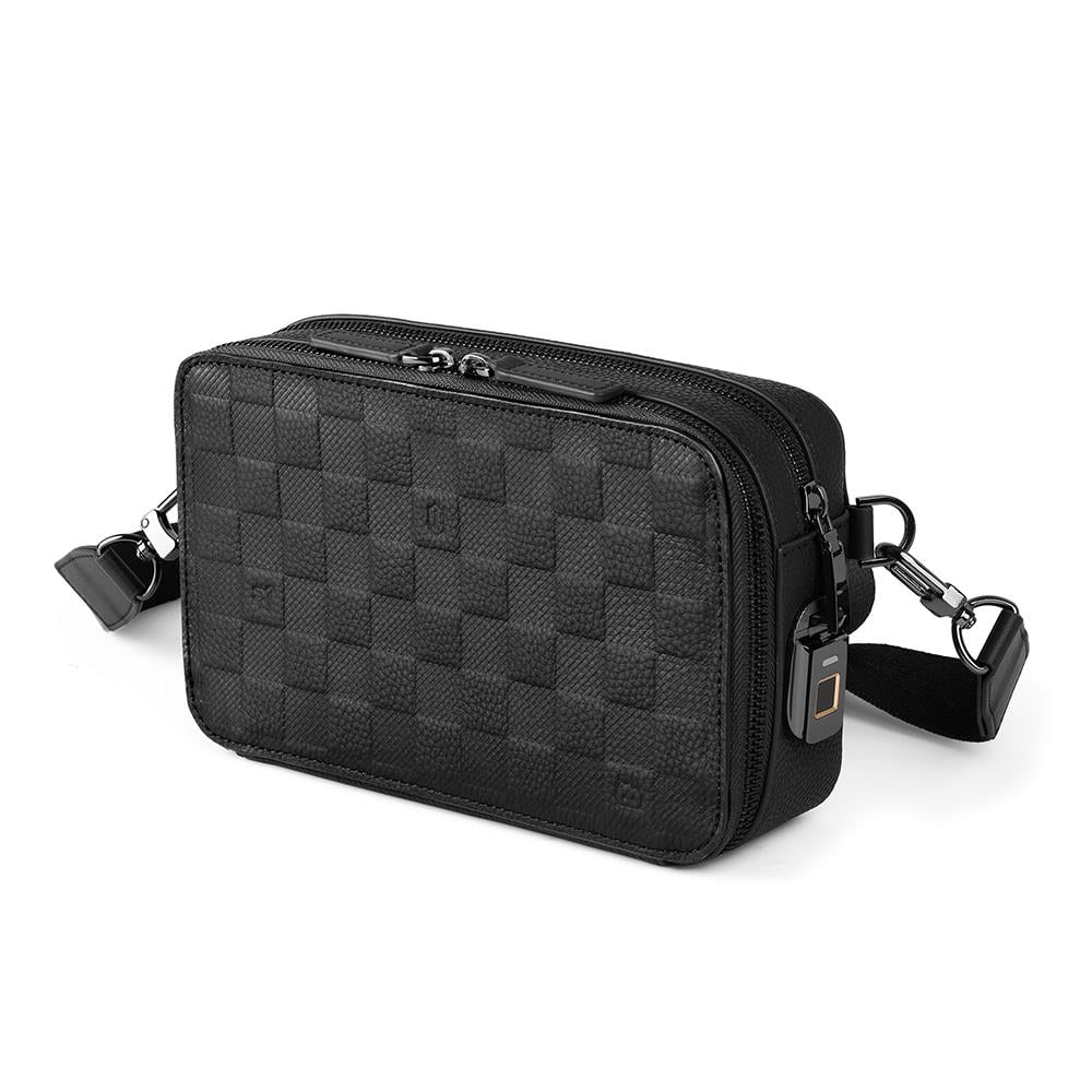 Wiwu Master Genuie Leather Serisi Parmak İzi Kilitli (FingerPrint) Çok Fonksiyonlu Siyah Deri Çapraz Vücut Çantası