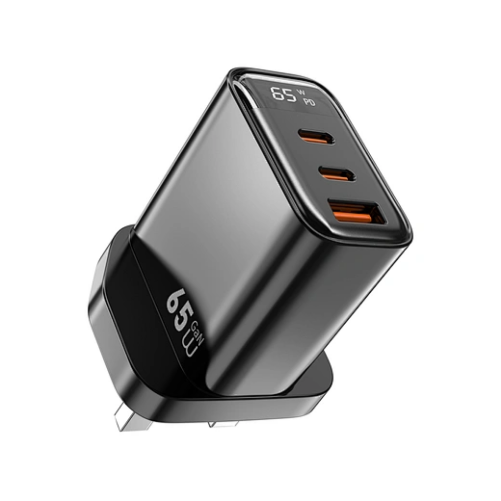 Wiwu Wi-G012 Firefly Serisi Dual Type-C PD & USB-A GaN Teknolojili Hızlı Şarj Başlığı 65W Siyah