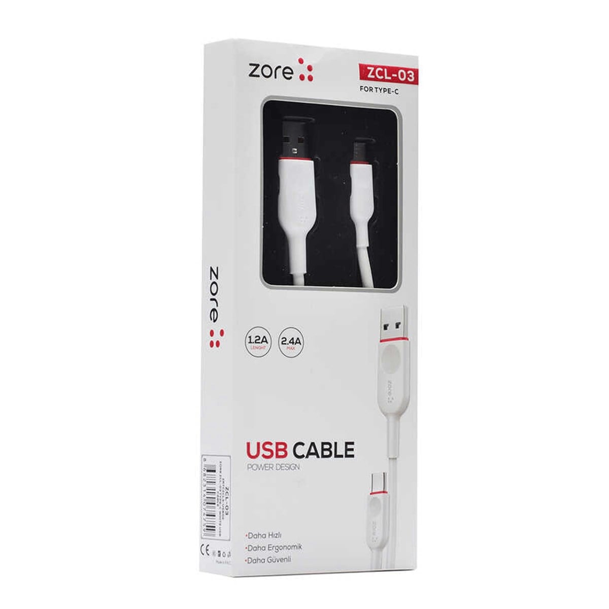 Zore ZCL-03 Type C USB Beyaz Şarj ve Data Kablosu