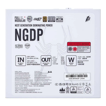1ST Player NGDP 1000W 80+ GOLD ATX3.1/PCLE 5.1 (Japon Kapasitör) Full Modüler APFC Beyaz Power Supply