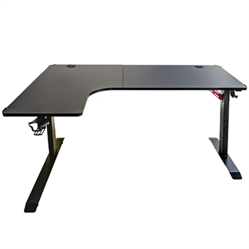 Adax EDGE L-R 1400mm L-Shaped Computer Desk with Ergonomic Cut-Out, Steel Frame, Cable Ports Black Gaming Desk