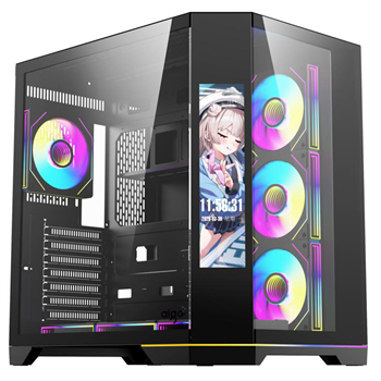 AIGO FT418 Pro Siyah 7x L17 ARGB Fanlı 850W 80+ Bronze Gen5 LCD Mid Tower Kasa