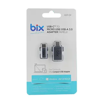 Bix ADP-04 İkisi Bir Arada Micro USB Type-C ve USB Type-C Çeviri Adaptörü