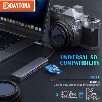 Daytona Airsky Hc-13 Type-C To 3*usb 3.0 4K Ultra Hd HDMI Sd Tf Kart Girişli 6ın1 Çevirici Hub Adaptör