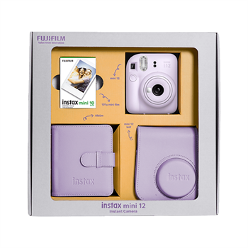 Fujifilm Instax Mini 12 Mor Fotoğraf Makinesi 10'lu Film Kare Albüm ve Deri Kılıf Bundle Box