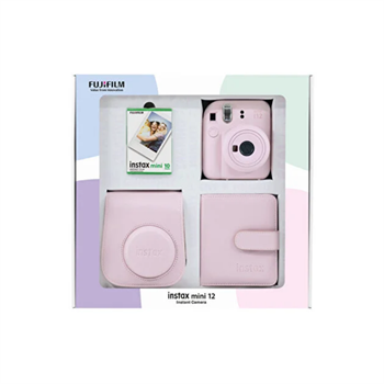 Fujifilm Instax Mini 12 Pembe Fotoğraf Makinesi 10'lu Film Kare Albüm ve Deri Kılıf Bundle Box