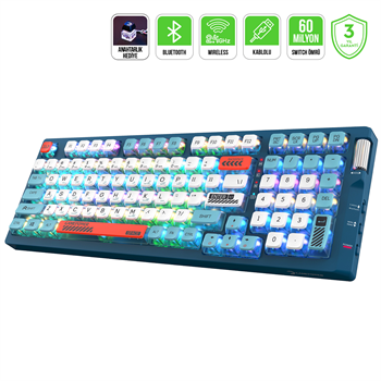 GamePower Sense TKL RGB Wireless/Bluetooth/Kablolu Mekanik Red Switch Gaming Klavye 