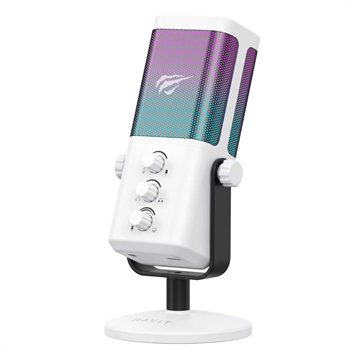 Havit GK65 RGB Profesyonel Yayıncı Mikrofonu 192kHz 24Bit Hi-Fi Dahili Ses Kartlı - Beyaz