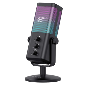 Havit GK65 RGB Profesyonel Yayıncı Mikrofonu 192kHz 24Bit Hi-Fi Dahili Ses Kartlı - Siyah