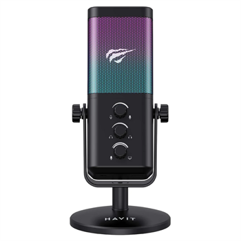 Havit GK65 RGB Profesyonel Yayıncı Mikrofonu 192kHz 24Bit Hi-Fi Dahili Ses Kartlı - Siyah