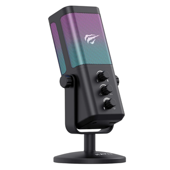 Havit GK65 RGB Profesyonel Yayıncı Mikrofonu 192kHz 24Bit Hi-Fi Dahili Ses Kartlı - Siyah