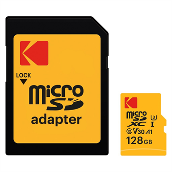 Kodak 128GB Ultra Performance (Read 100 MB/s- Write 40 MB/s) UHS-I / V30 / U3 / Sınıf 10 / A1 UHS-I 4K (3840 x 2160) EKMSDM128GXC10HPRK  microSDXC Hafıza Kartı ve SD Adaptörü