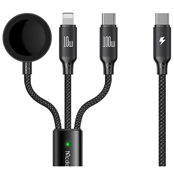 McDodo 3 in1 100W USB-C to Type-C and Lightning+ Wireless Charger for Apple Watch 1.5m CA-4940 Black Cable
