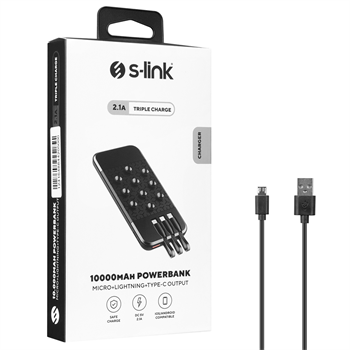S-link IP-G14L 10000mAh Siyah Dahili Kablolu Taşınabilir Powerbank
