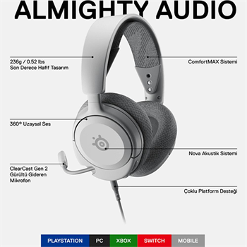 SteelSeries Arctis Nova 1P Hi-Fi Kablolu Beyaz Oyuncu Kulaklığı SSH61612