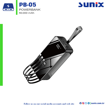 Sunix PB-05 5000 Mah Powerbank Taşınabilir Şarj Cihazı 4 Giriş 7 Çıkış
