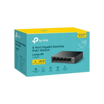 Tp-Link LS105GP 4 Port Gigabit + 1 Port RJ45 Uplink 65W 250 Metre Mesafe Metal Kasa Poe Switch