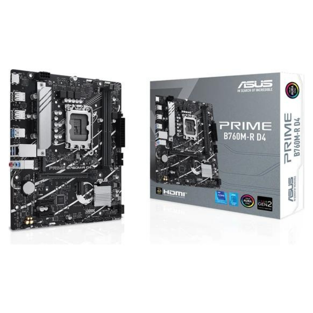 Asus Prime B760M-R D4 Intel B760 LGA1700 DDR4 5333 HDMI 2x M2 USB3.2 AURA RGB 2.5Gbit LAN mATX Anakart