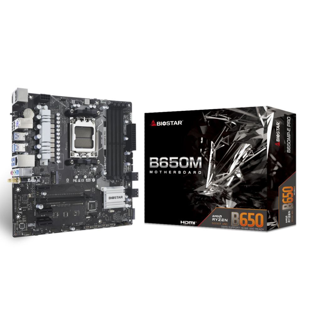 Biostar B650MP-E PRO AMD AM5 DDR5 6000 HDMI DP 2xM2 mATX4XDIMM,192GB MAX,2xM.2,Type-C Anakart