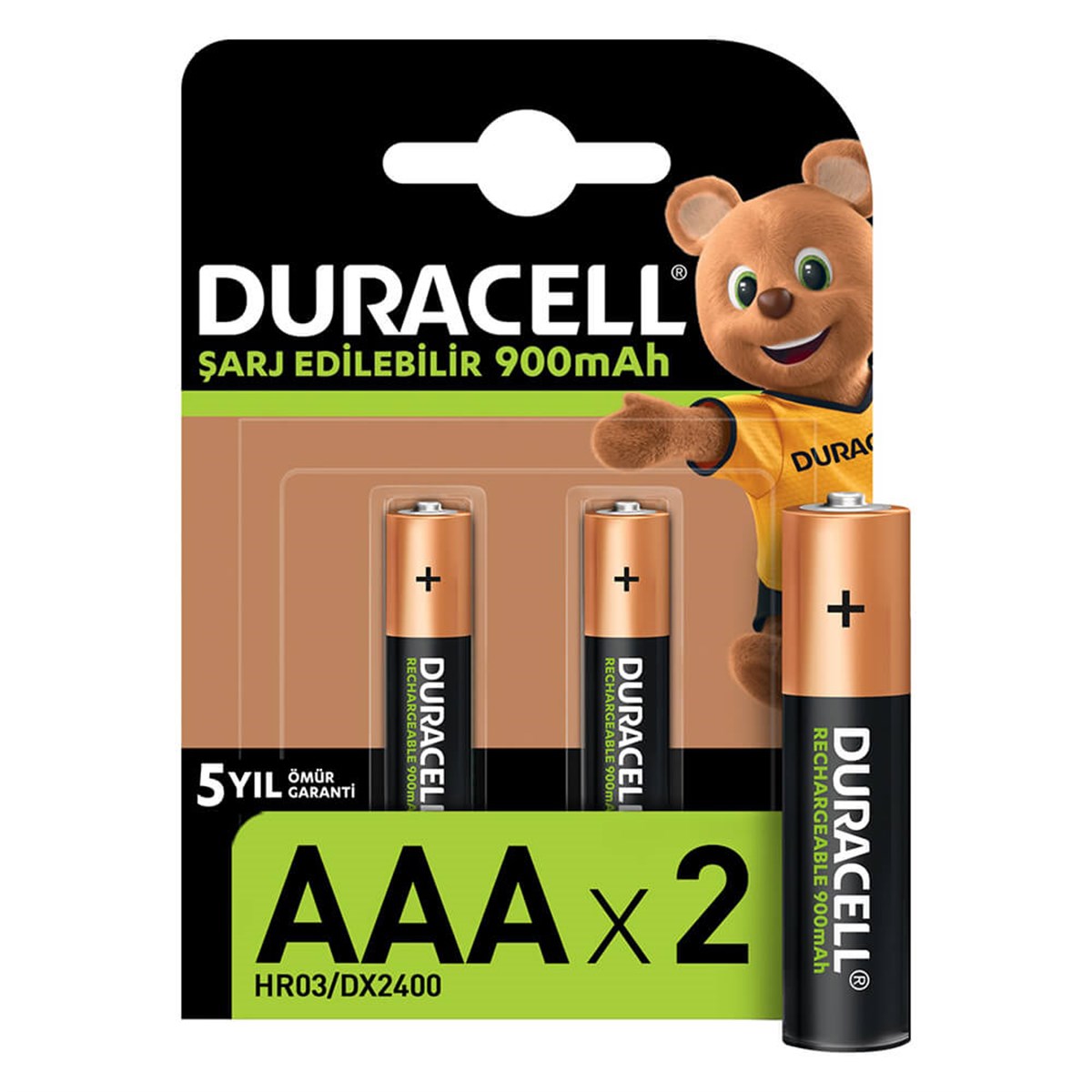 Duracell HR03/DX2400 900mAh Şarj Edilebilir 2'li AAA İnce Kalem Pil