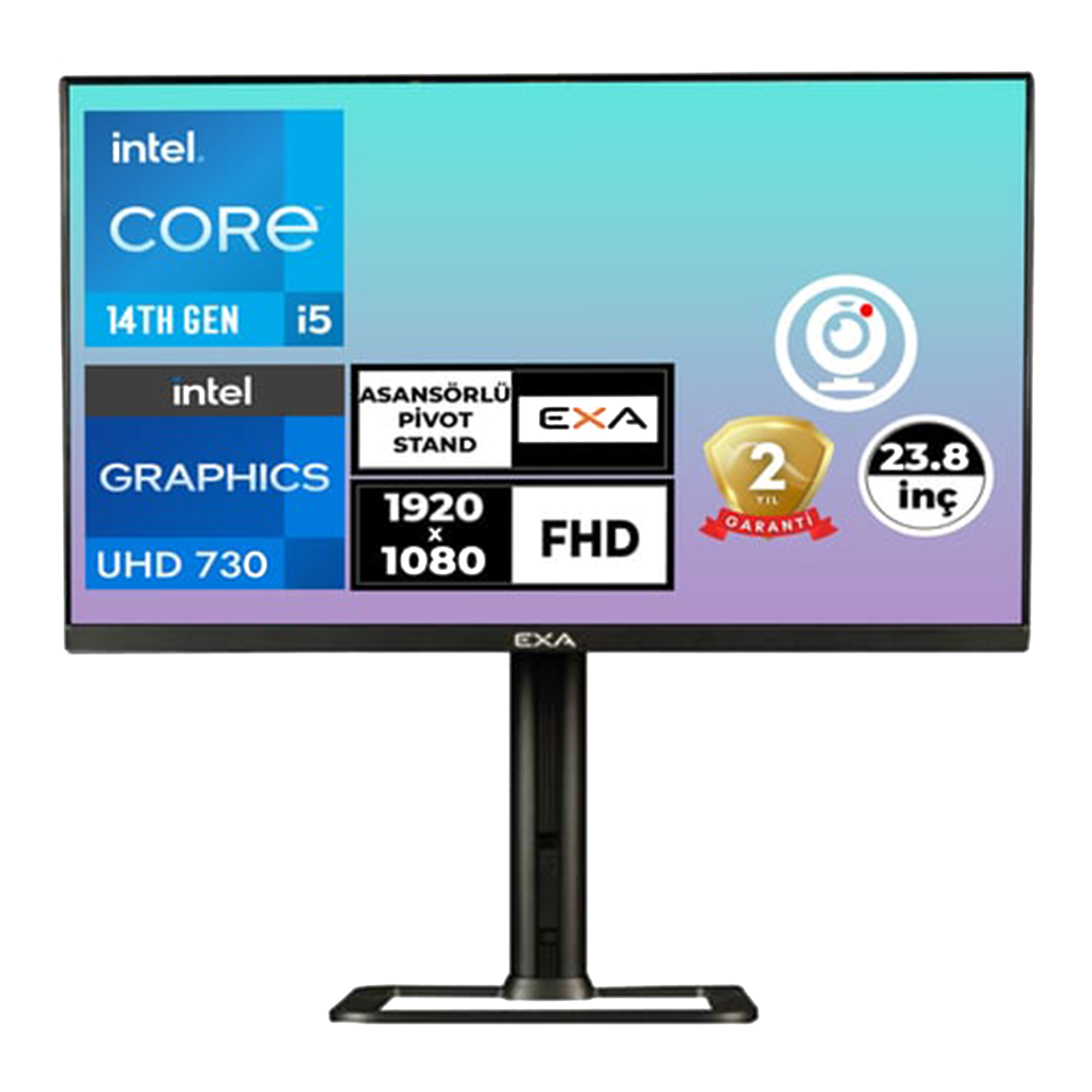 EXA AIO X24S PRO-V2 C54 i5-14400 16GB 512GB m.2  23.8 inch DOS Siyah-PIVOT All In One Bilgisayar