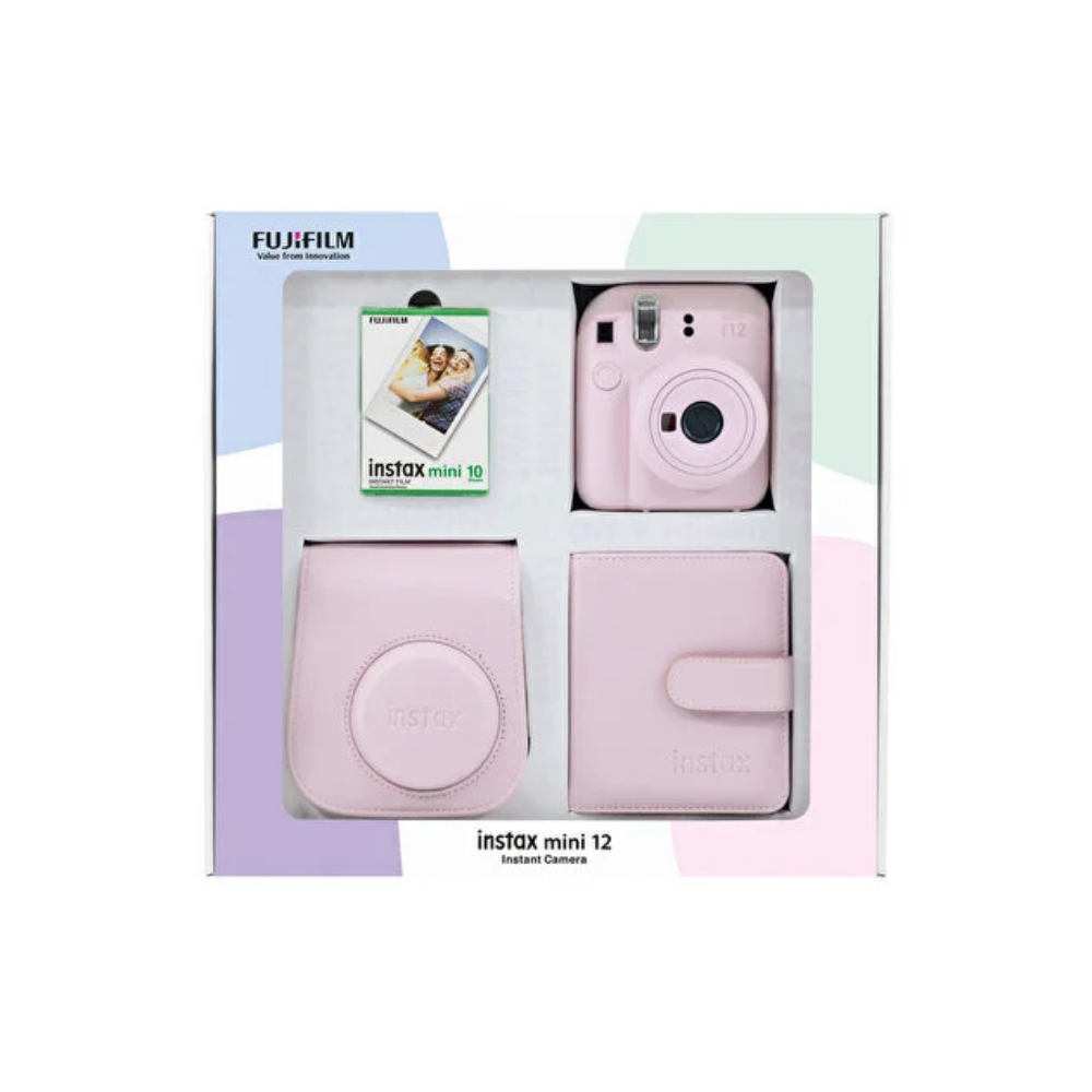 Fujifilm Instax Mini 12 Pembe Fotoğraf Makinesi 10'lu Film Kare Albüm ve Deri Kılıf Bundle Box